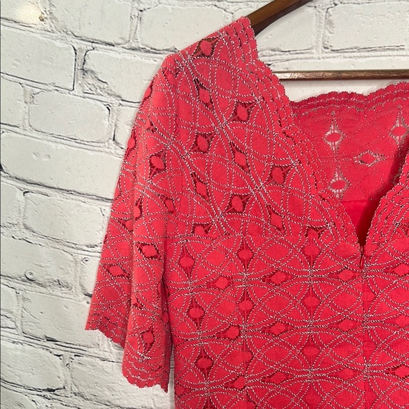 Trina Turk Pink Short Sleeve Lace Dress Size 10 Excellent Condition - Picture 7 of 14